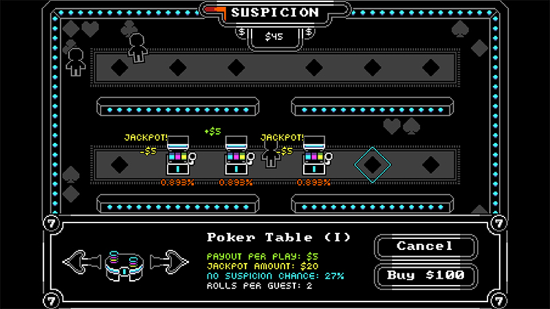 Casino with machines and shop interface pulled up