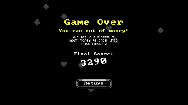 Game over screen with statistics