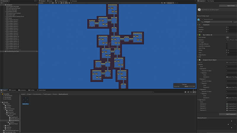 In-editor screenshot showing a randomly-generated dungeon layout