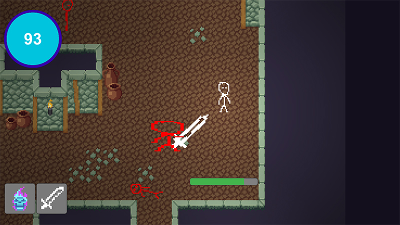 Player fighting a large placeholder enemy