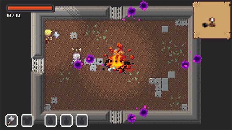 Player in room with enemies defeated by a fire trap