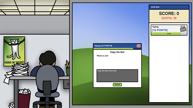 Player performing a timed typing task