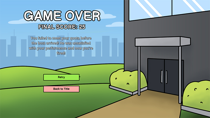 Game over screen with statistics