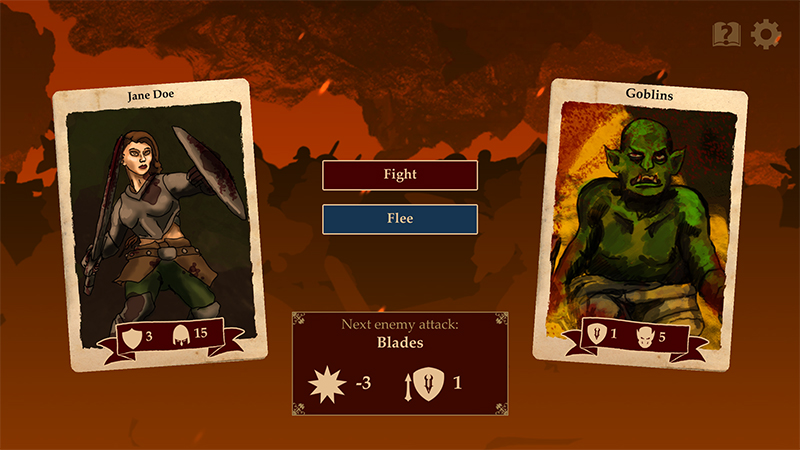 Turn-based card battling screen