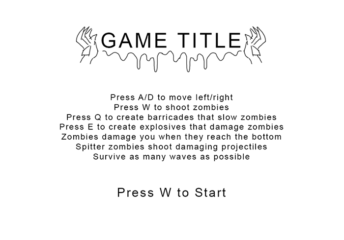 A crude sketch of the title screen featuring a tutorial description.